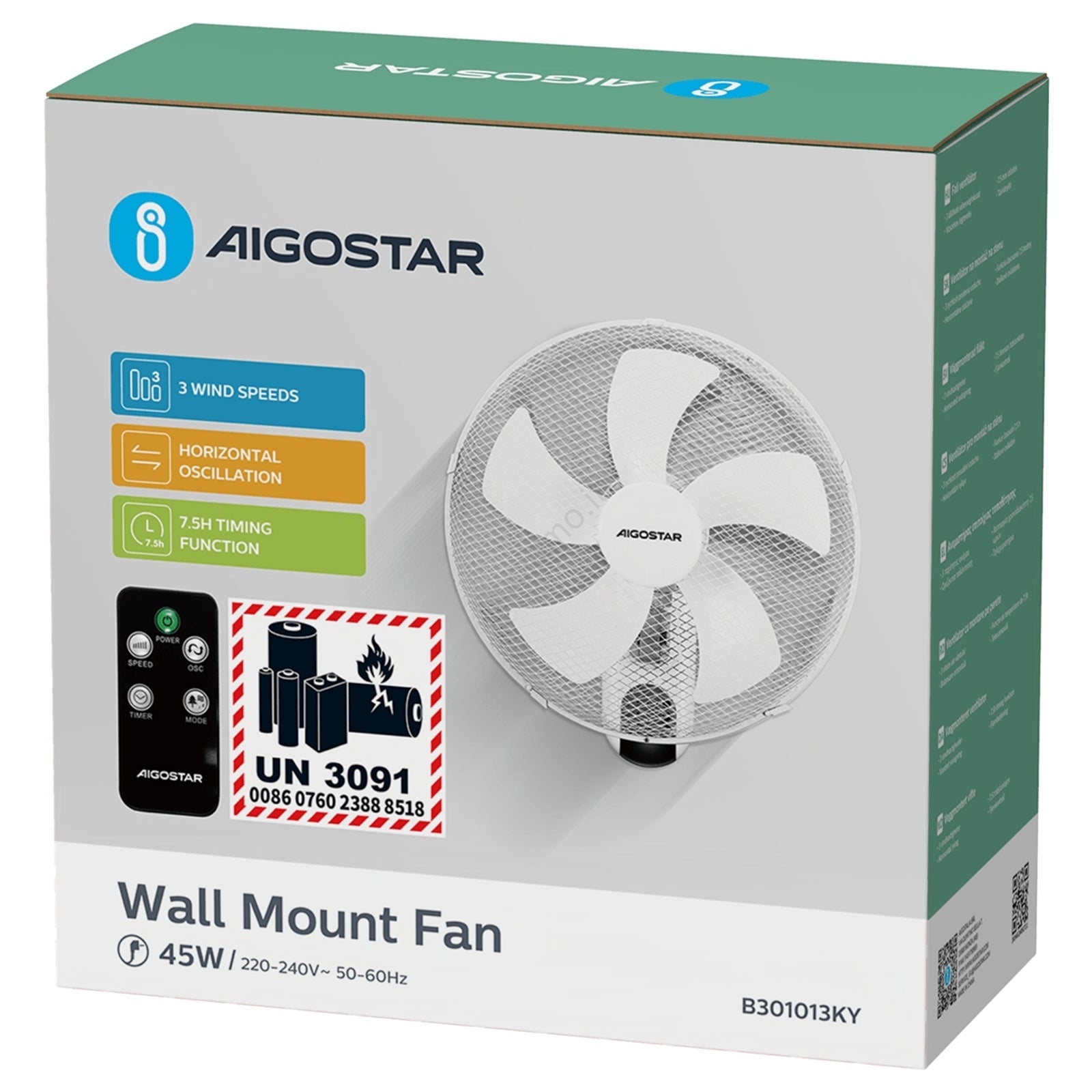AIGOSTAR VENTILATORE DA PARETE CON TELECOMANDO