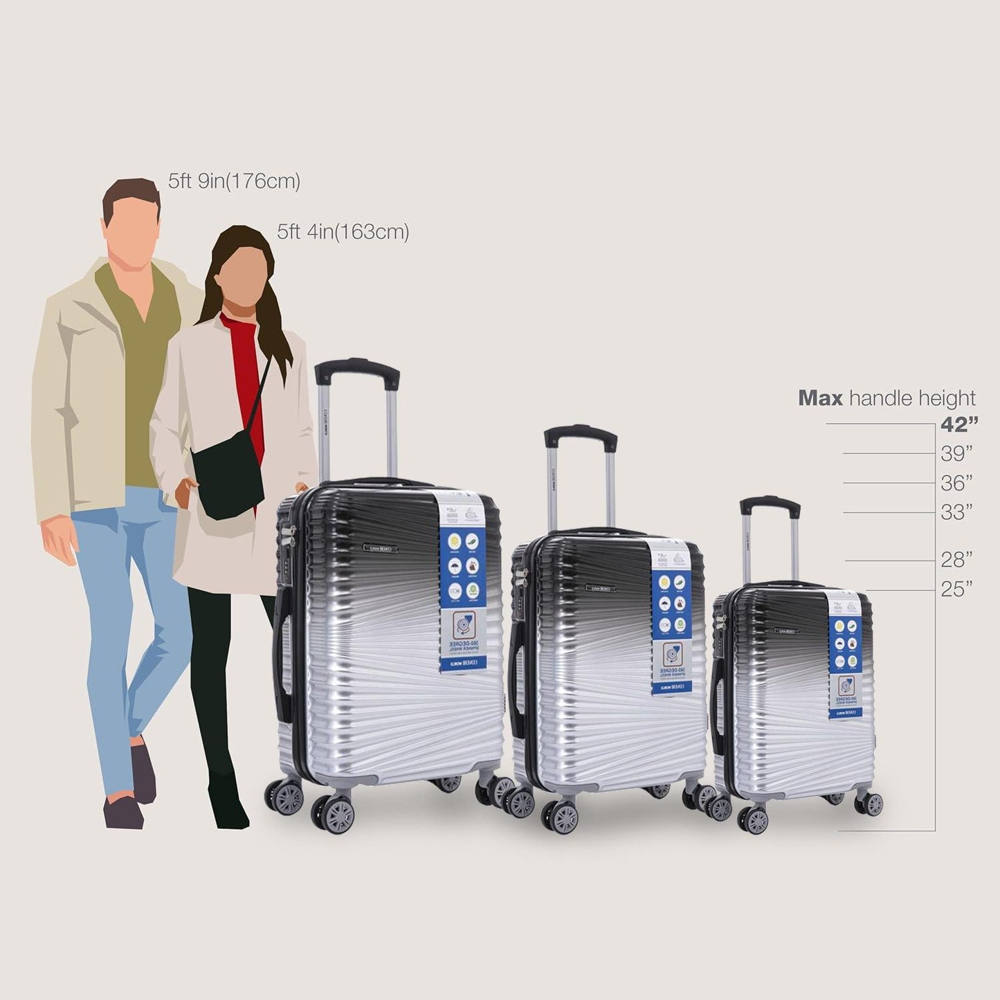 Coveri World Set di Valigie da Viaggio con Motivo Sfumato 20 24 28 Pollici ABS Leggero con Ruote Girevoli e Maniglia Telescopica in Alluminio