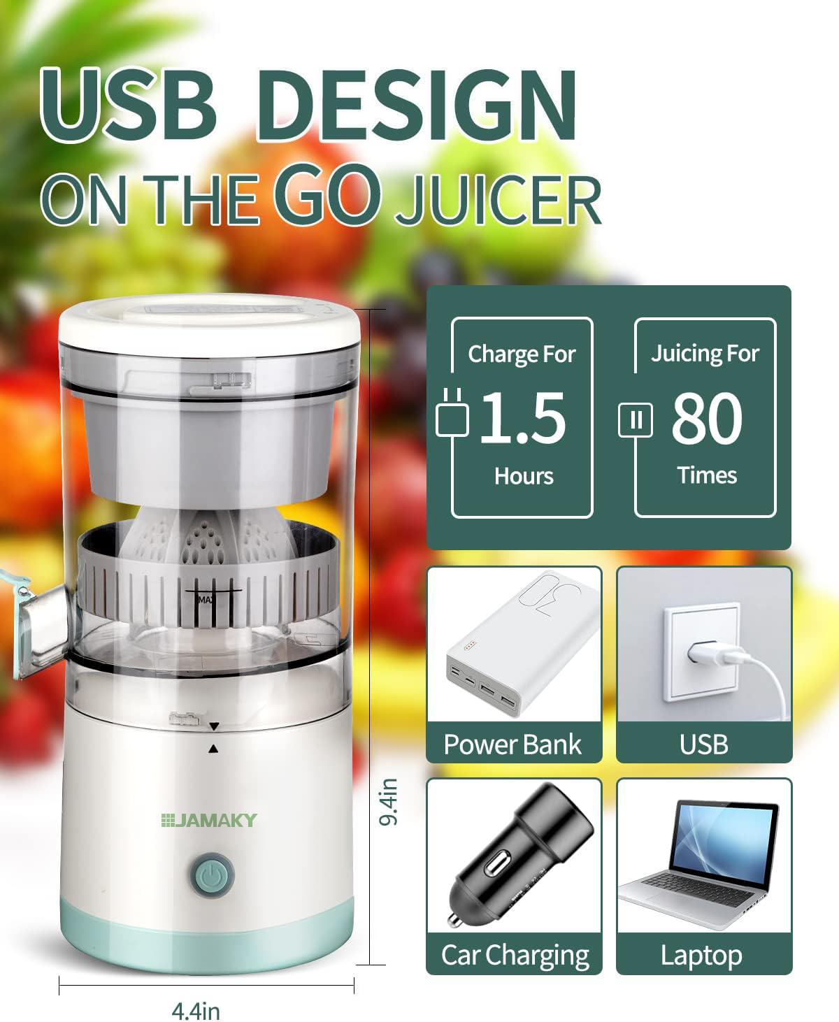 Spremiagrumi elettrico ricaricabile - Macchine per agrumi con USB e spazzola per la pulizia portatile per arancia, limone, pompelmo bianco + verde 9,4 * 4,4 * 5,4 pollici