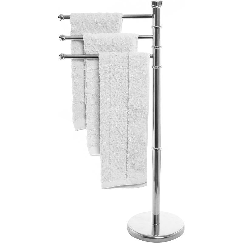 MyGift Portasciugamani Autoportante da 38 Pollici in Metallo Argentato con 3 Bracci Girevoli e Base Robusta Rotonda per Bagno Moderno Elegante