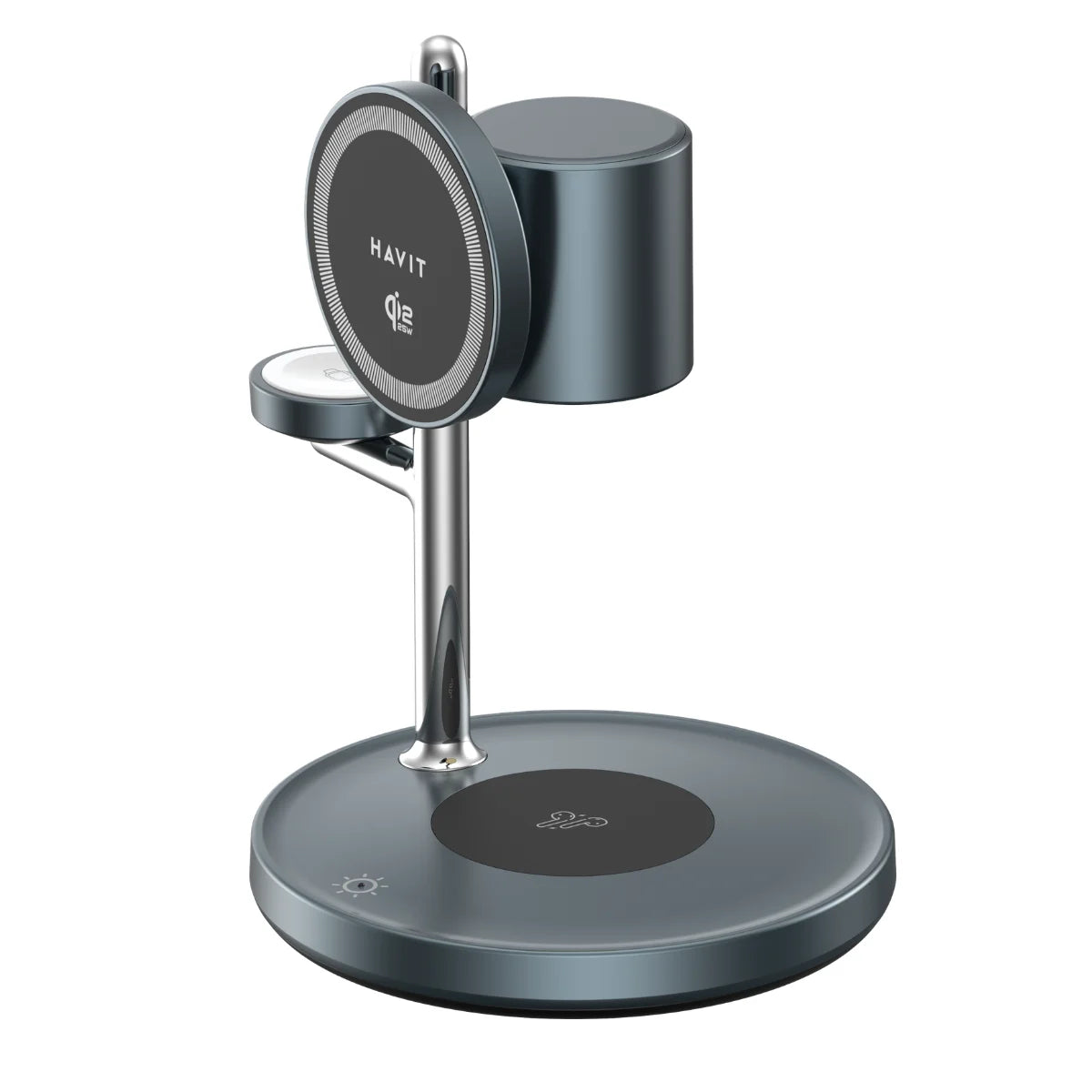 Stazione di Ricarica Wireless 3‑in‑1 HAVIT Certificata Qi2 25W, Supporto Magnetico per Smartphone, Orologio e Auricolari, con Luce LED ambientale