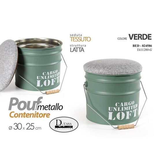 Pouf Poggiapiedi tondo Pouff contenitore seduta tessuto verde