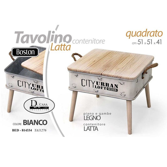 Tavolino con conttenitore in latta 51x51x41CM - BIANCO