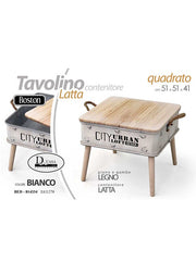 Tavolino con conttenitore in latta 51x51x41CM - BIANCO
