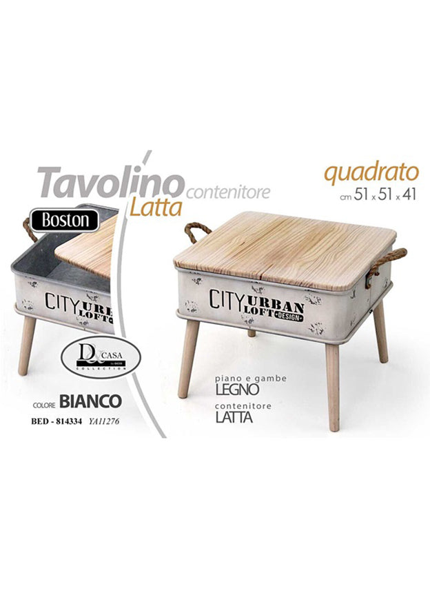 Tavolino con conttenitore in latta 51x51x41CM - BIANCO