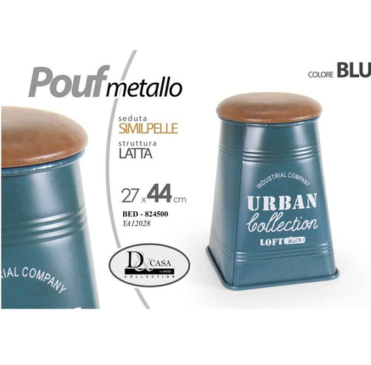 Pouf in metallo decorato seduta in simipelle 27*44 cm blu