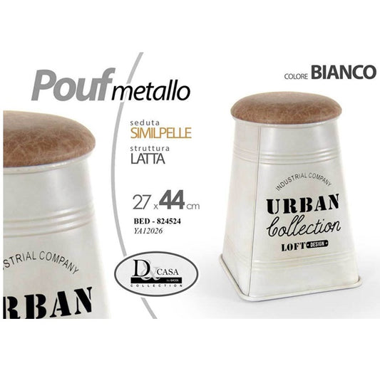 Pouf in metallo decorato seduta in simipelle 27*44 cm bianco