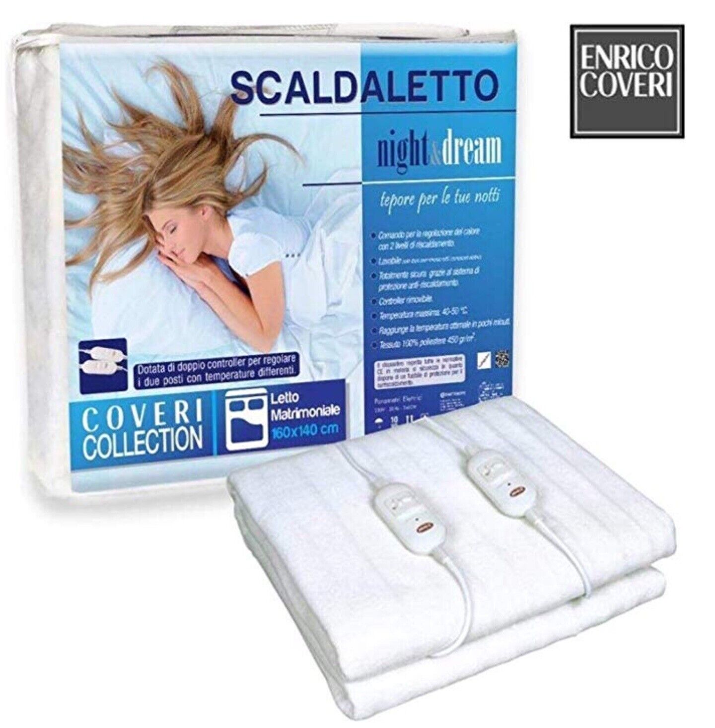Scaldaletto elettrico coveri per letto ad 1 piazza misura 150x80cm con 3 temperature