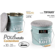 Pouf Poggiapiedi tondo Pouff contenitore seduta tessuto celeste