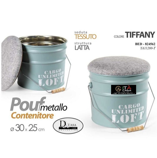 Pouf Poggiapiedi tondo Pouff contenitore seduta tessuto celeste